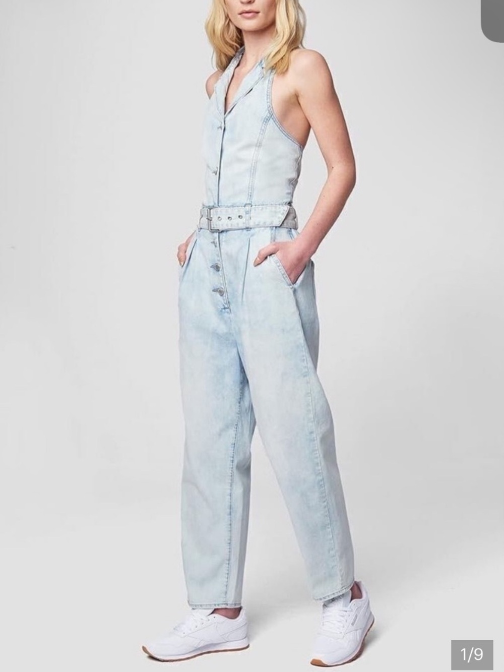 BlankNYC Call My Name Denim Halter Overalls Jumpsuit Light Wash Medium NWT